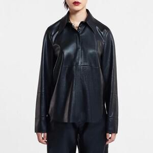 Nanushka Naum Okobor Black Alt-Leather Shirt - Faux Leather Shacket Jacket